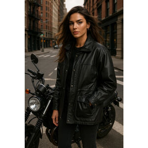 Mazzoni Black Genuine Leather Moto Coat Manhattan Quiet Luxury Streetwear Edgy